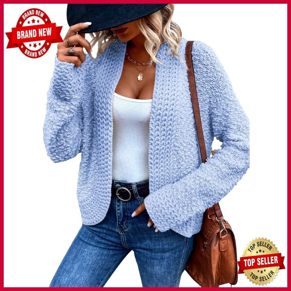 Cropped Cardigan Sweater Open Front Chunky Knit Long Sleeve Fall